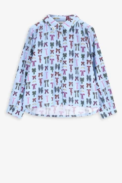 Blauwe blouse met strikkenprint