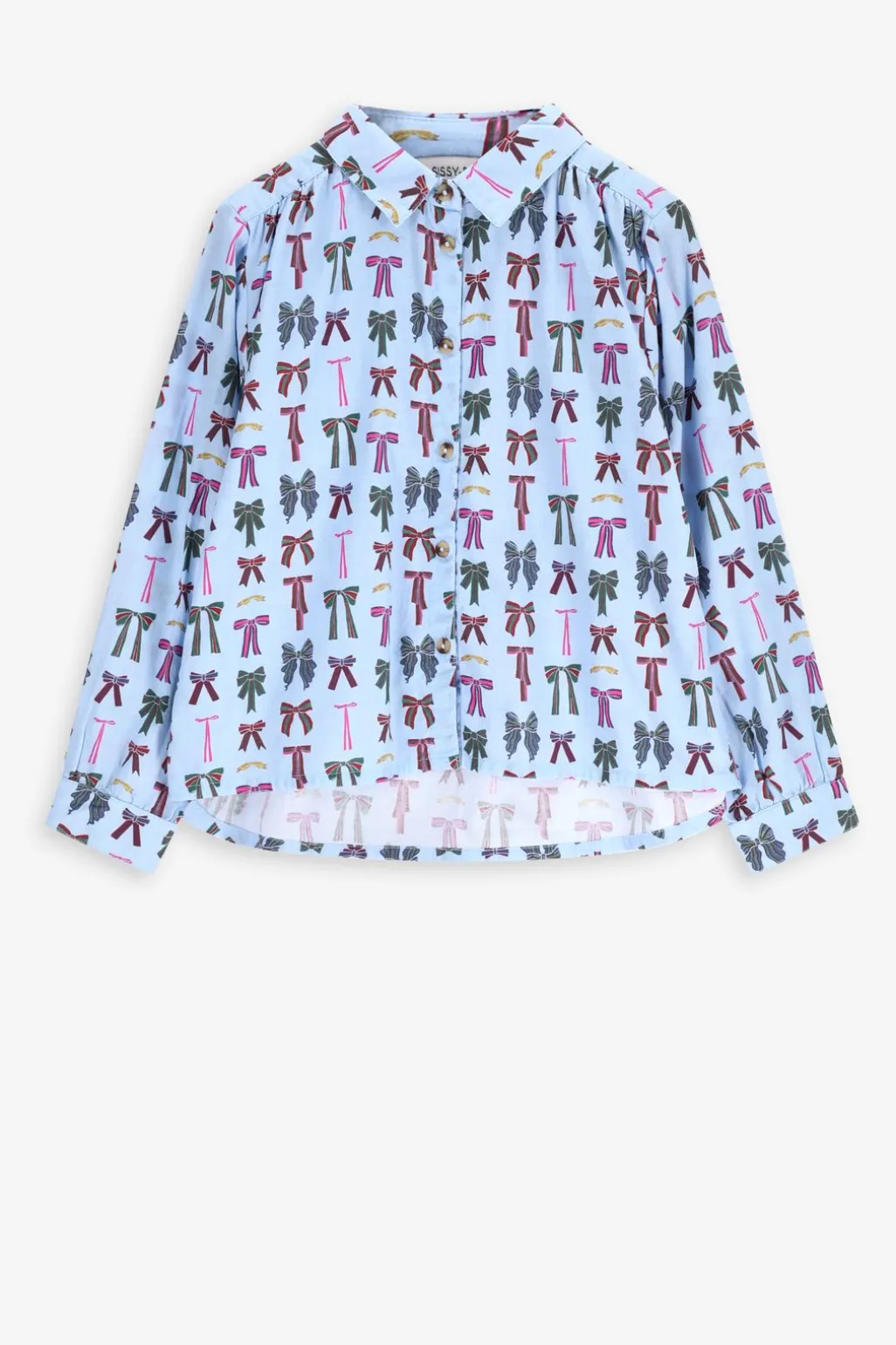 Blauwe blouse met strikkenprint