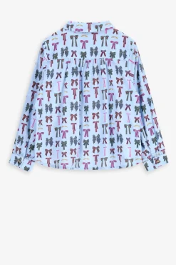 Blauwe blouse met strikkenprint