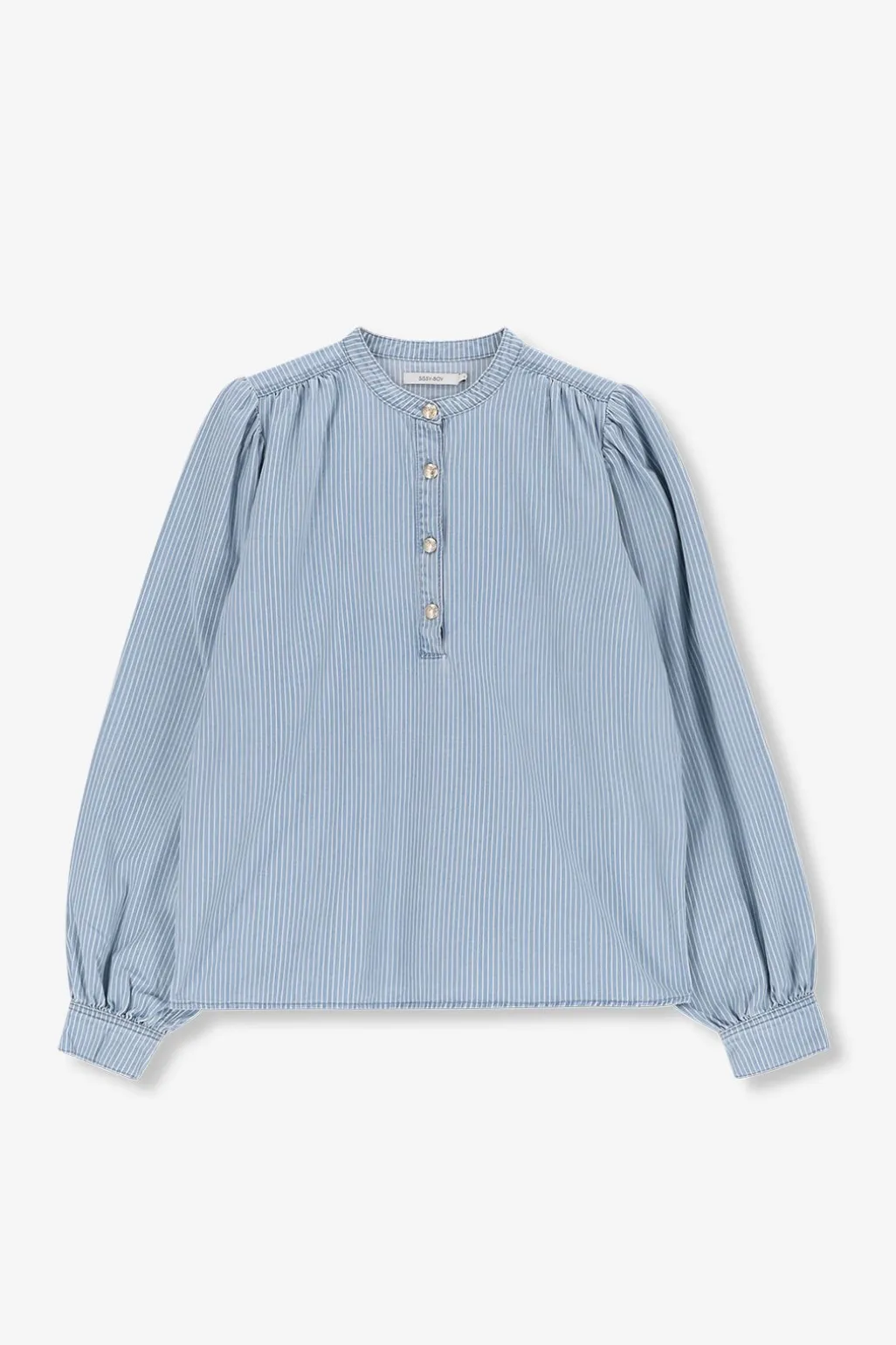 Blauwe denim blouse met strepen