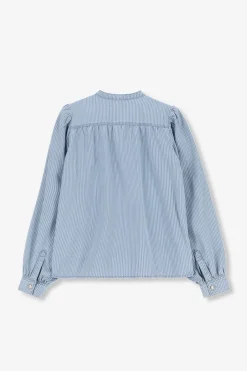 Blauwe denim blouse met strepen