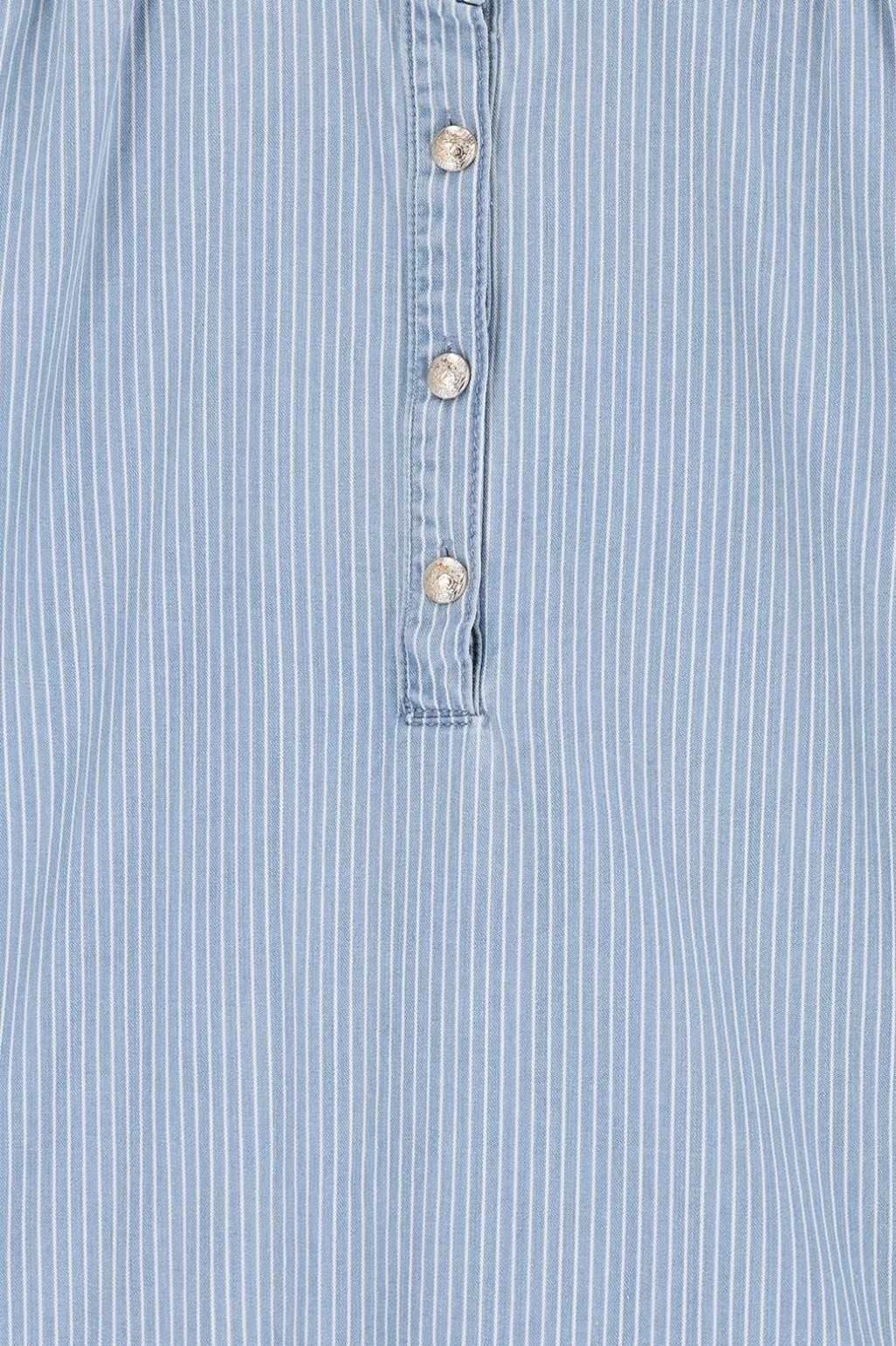 Blauwe denim blouse met strepen