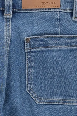 Blauwe denim jeans met opgestikte zakken