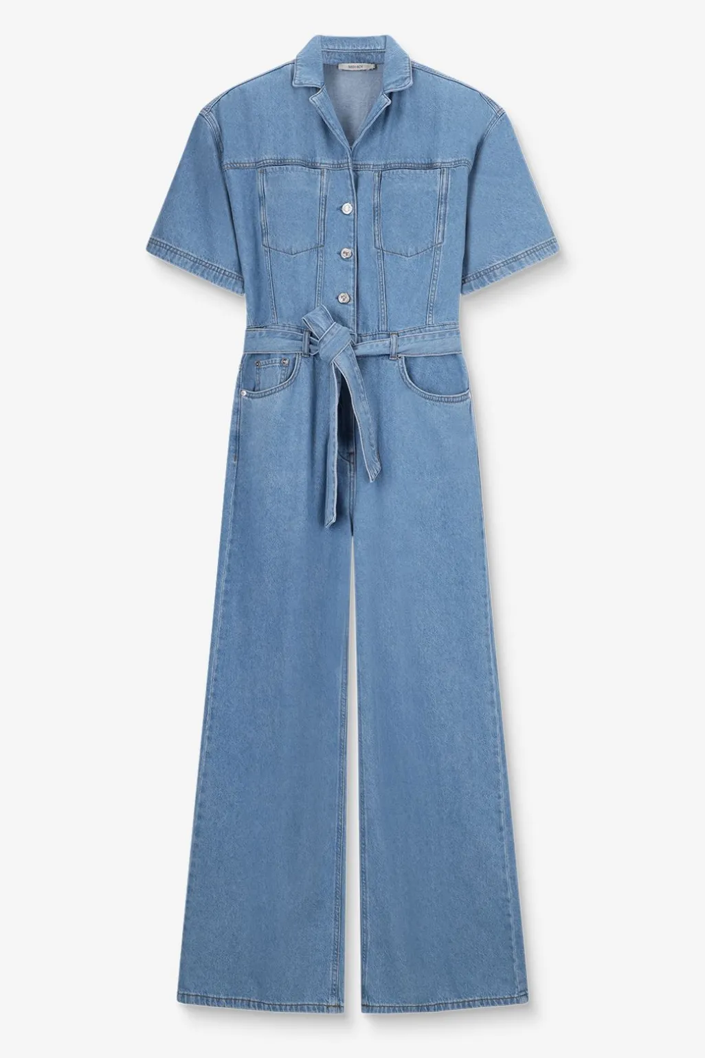 Blauwe denim jumpsuit met ceintuur