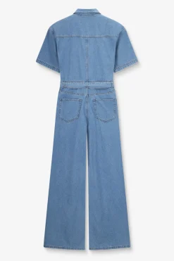 Blauwe denim jumpsuit met ceintuur
