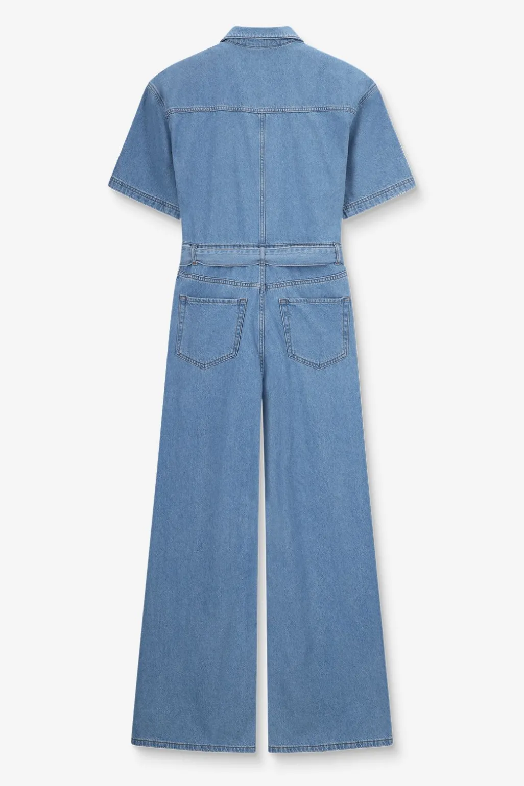 Blauwe denim jumpsuit met ceintuur