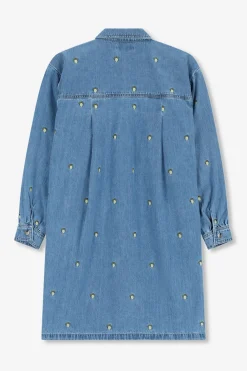 Blauwe denim jurk met embroidery
