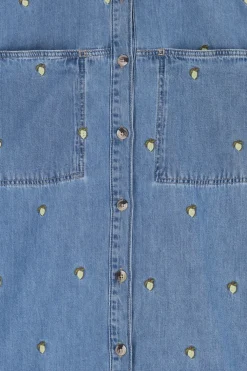 Blauwe denim jurk met embroidery