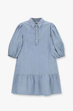 Blauwe denim jurk met pofmouwen