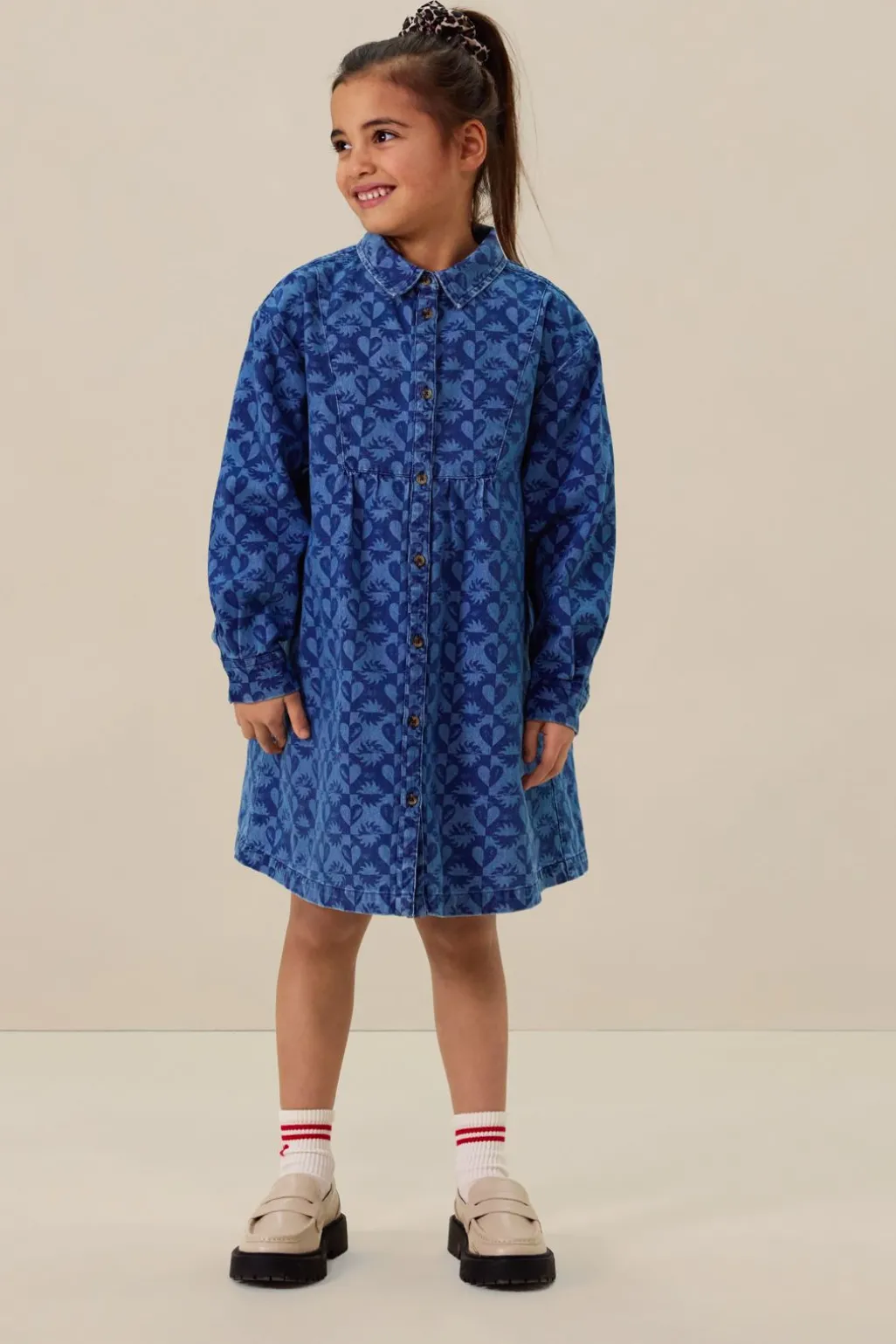 Blauwe denim jurk met print