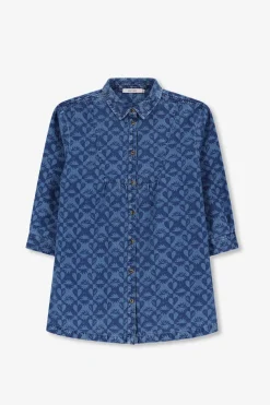 Blauwe denim jurk met print
