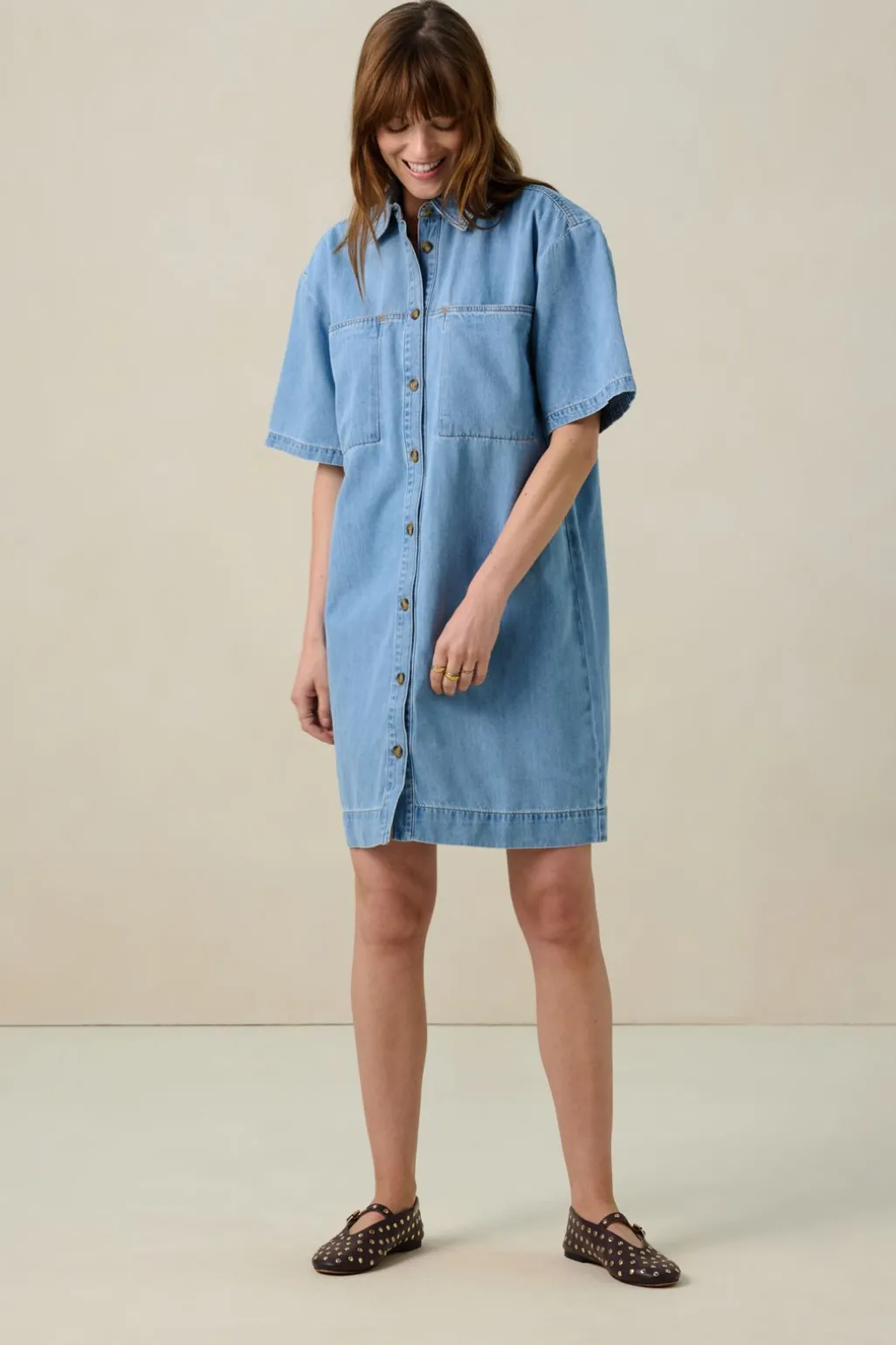 Blauwe denim midi jurk
