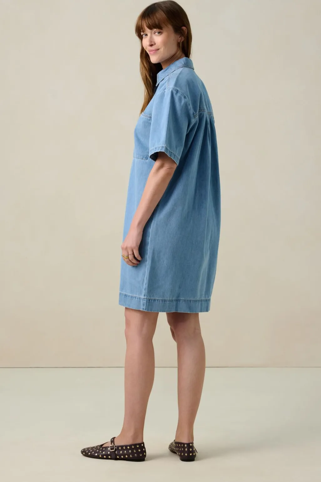 Blauwe denim midi jurk