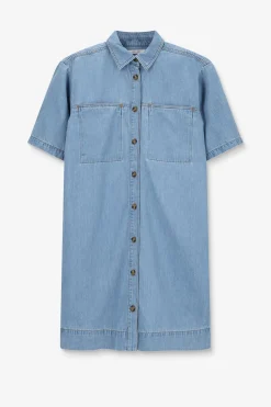 Blauwe denim midi jurk