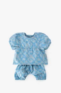 Blauwe denim poppen kleding set