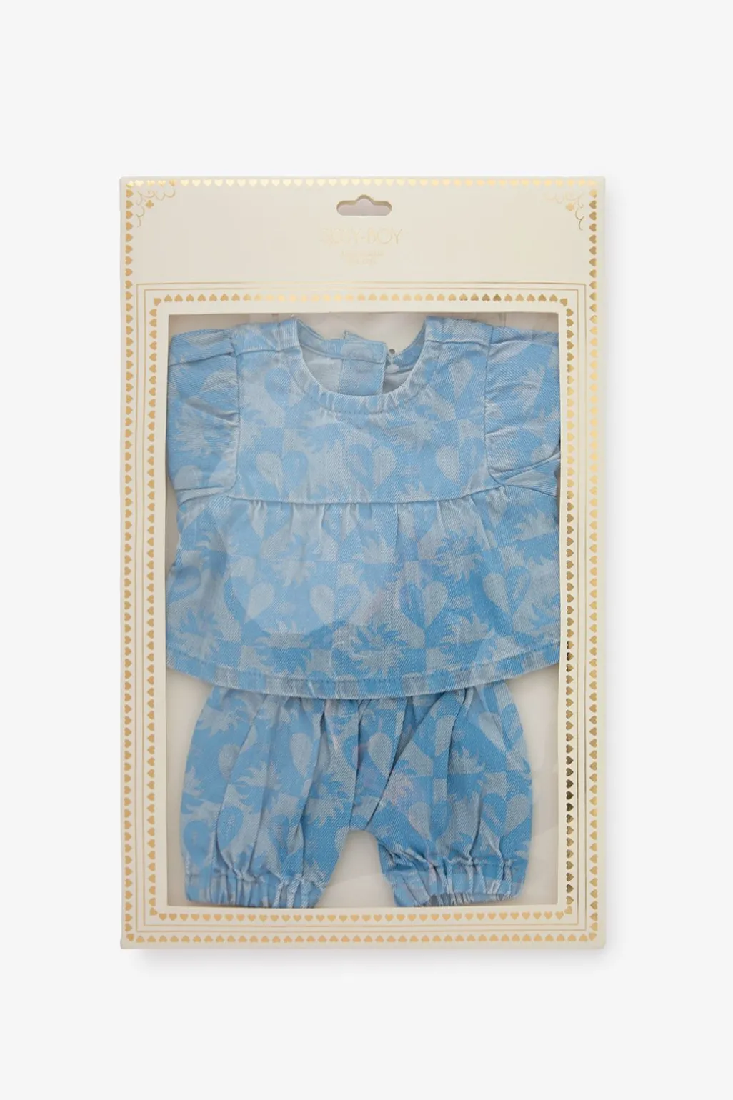 Blauwe denim poppen kleding set