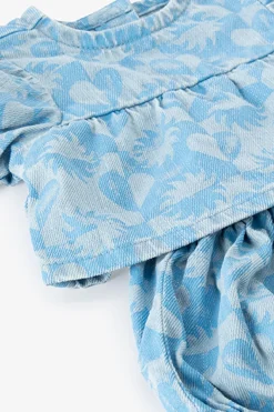 Blauwe denim poppen kleding set