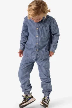 Blauwe denim pull on broek met aantrekkoorden