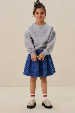 Blauwe denim rok met print