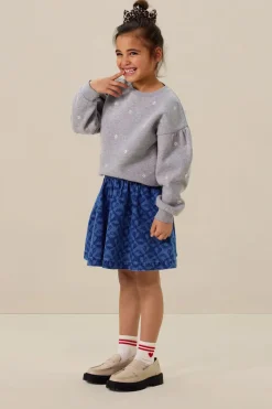 Blauwe denim rok met print