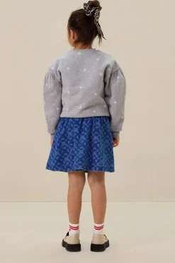 Blauwe denim rok met print