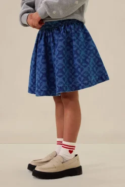 Blauwe denim rok met print