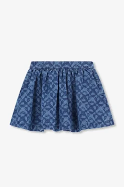Blauwe denim rok met print