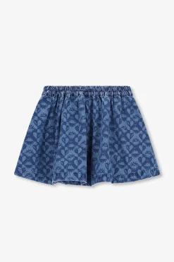 Blauwe denim rok met print