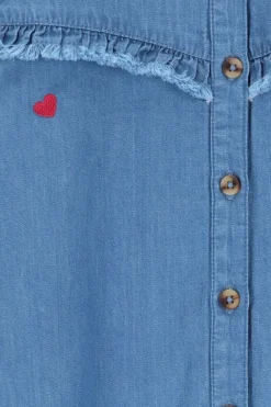 Blauwe denim ruffle blouse