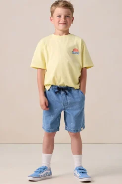 Blauwe denim shorts met smiley