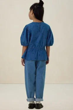 Blauwe denim top met embroidery