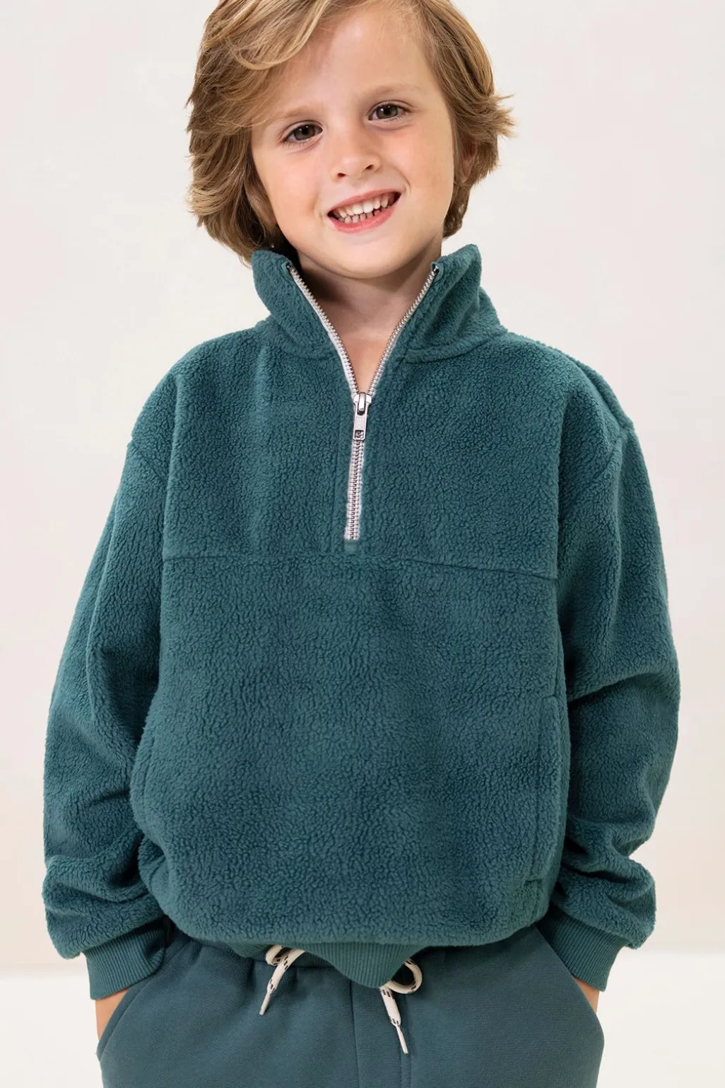 Blauwe fleece sweater met rits