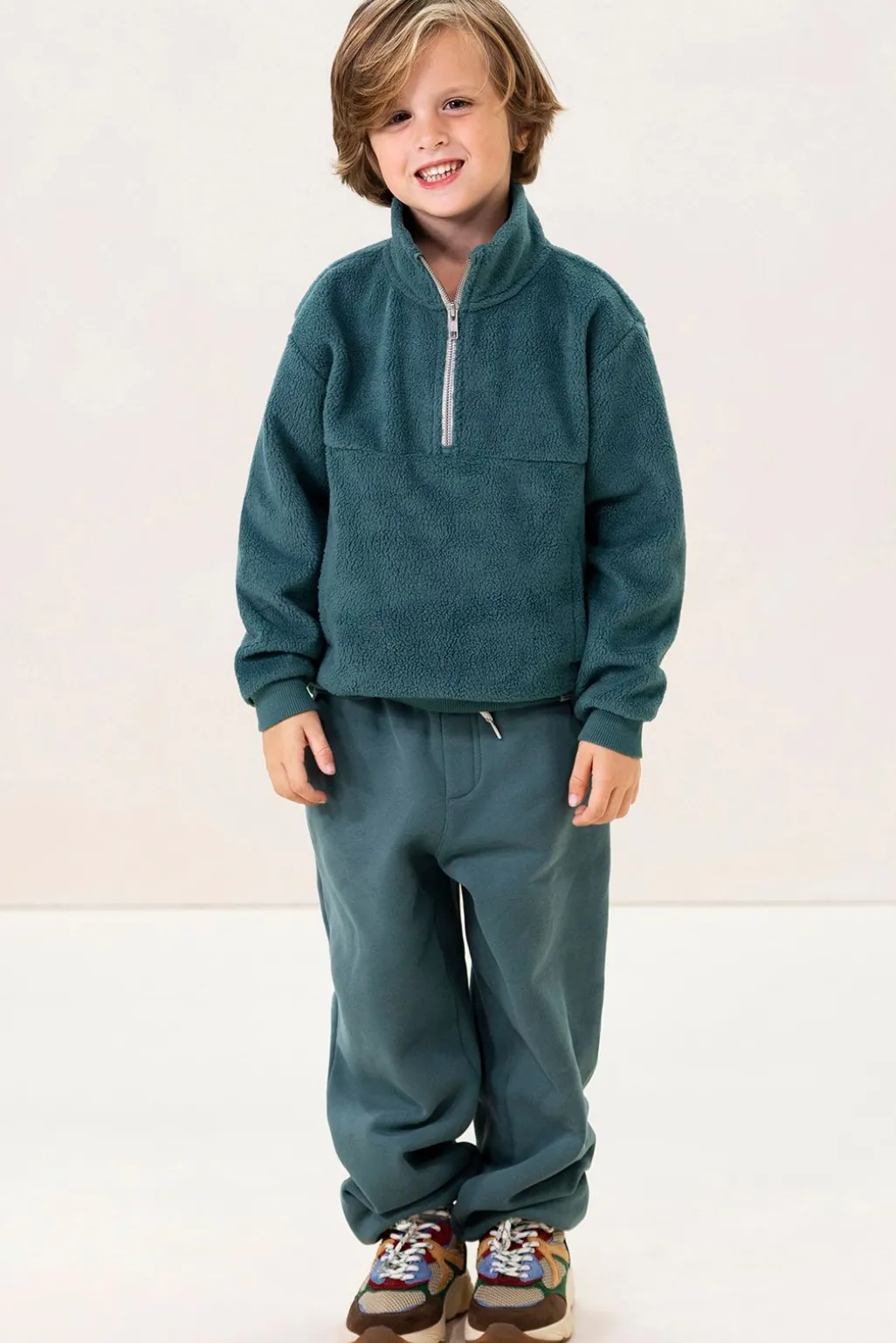 Blauwe fleece sweater met rits