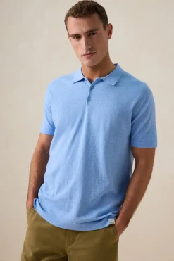 Blauwe gebreide polo