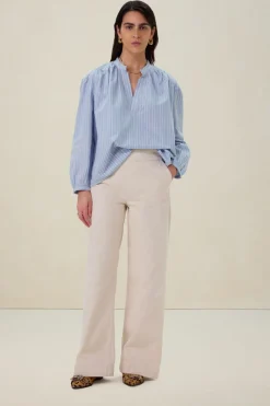 Blauwe gestreepte blouse