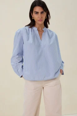 Blauwe gestreepte blouse