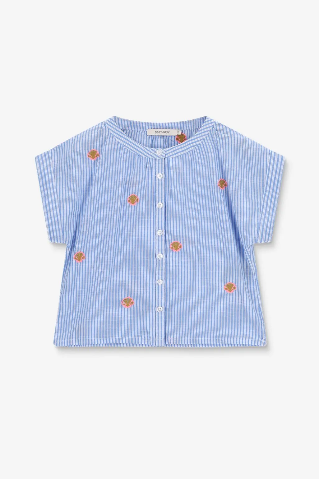 Blauwe gestreepte blouse met embroidery