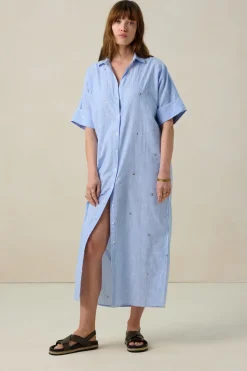 Blauwe gestreepte jurk met pailletten