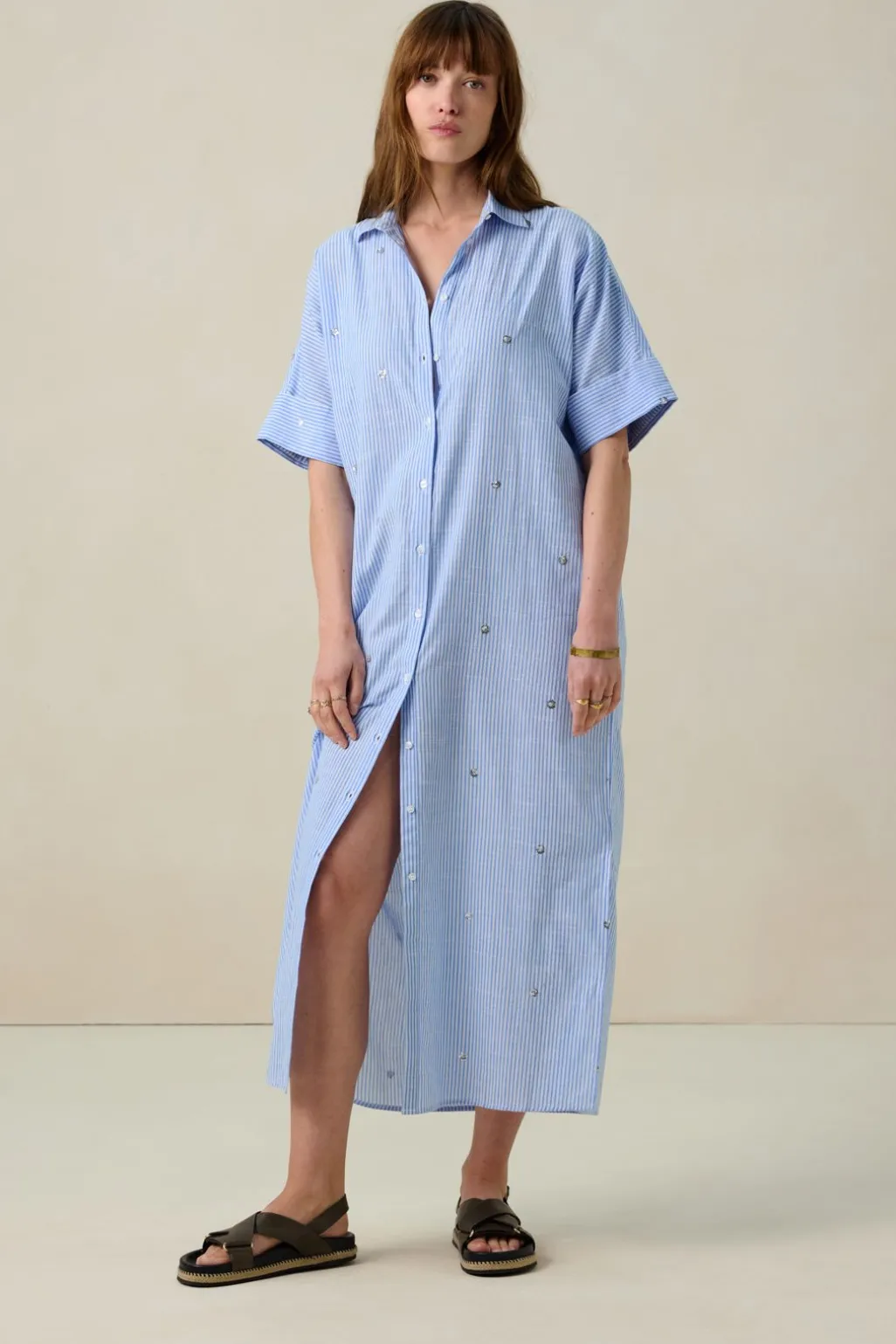 Blauwe gestreepte jurk met pailletten