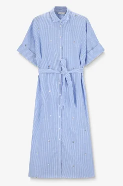 Blauwe gestreepte jurk met pailletten