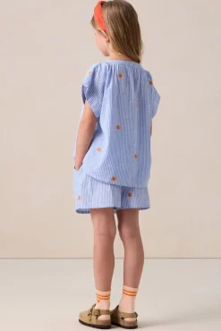 Blauwe gestreepte short met embroidery