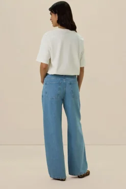 Blauwe mid waist wide leg jeans