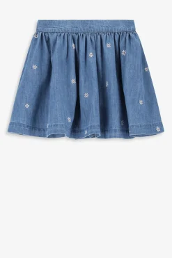 Blauwe rok met madeliefjes embroidery