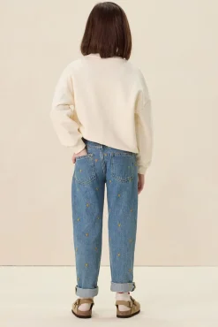 Blauwe tapered jeans met hartjes embroidery