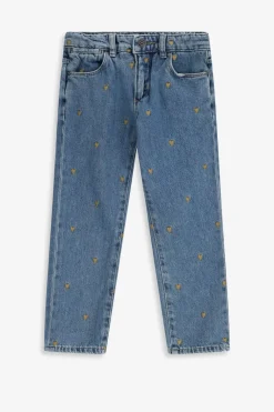Blauwe tapered jeans met hartjes embroidery