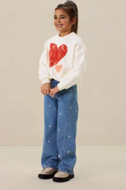 Blauwe wide leg jeans met embroidery