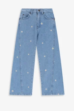 Blauwe wide leg jeans met embroidery