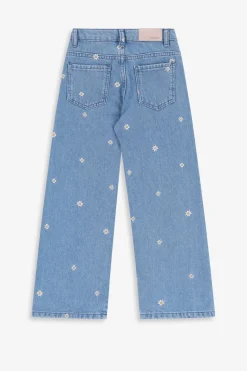 Blauwe wide leg jeans met embroidery
