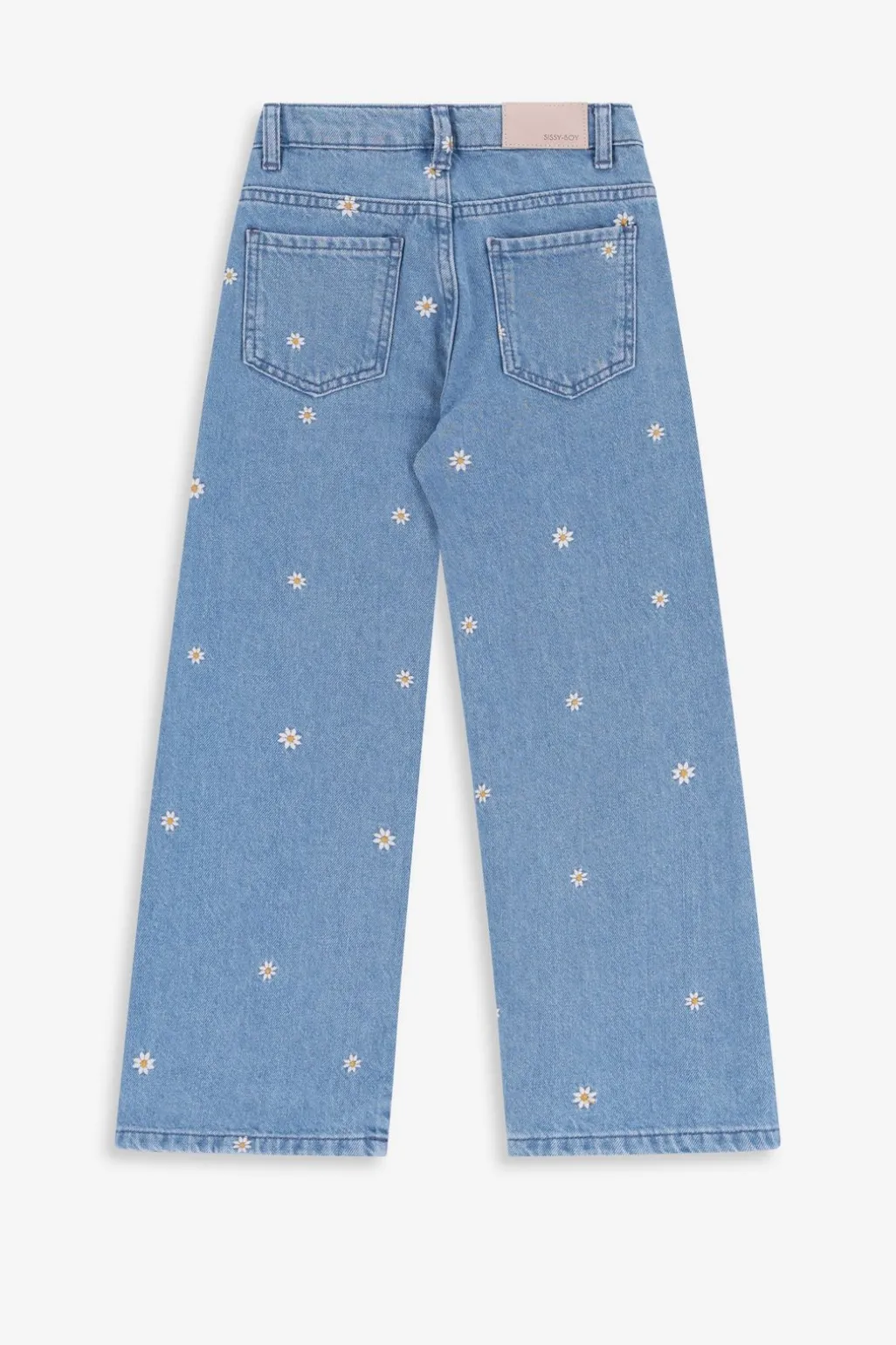 Blauwe wide leg jeans met embroidery