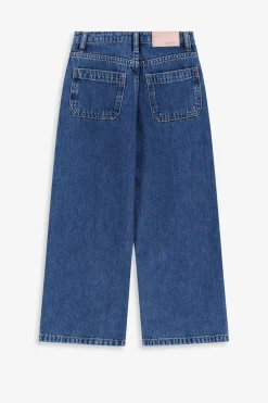 Blauwe wide leg jeans met smalle waistband